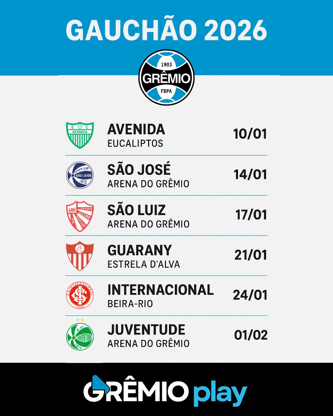 jogos grêmio Gauchão 2026